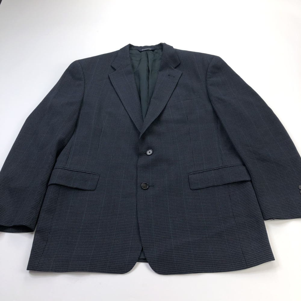 Burberry's Vintage VTG 42 100% Wool Sport Coat Jacket Houndstooth Blue PLS READ